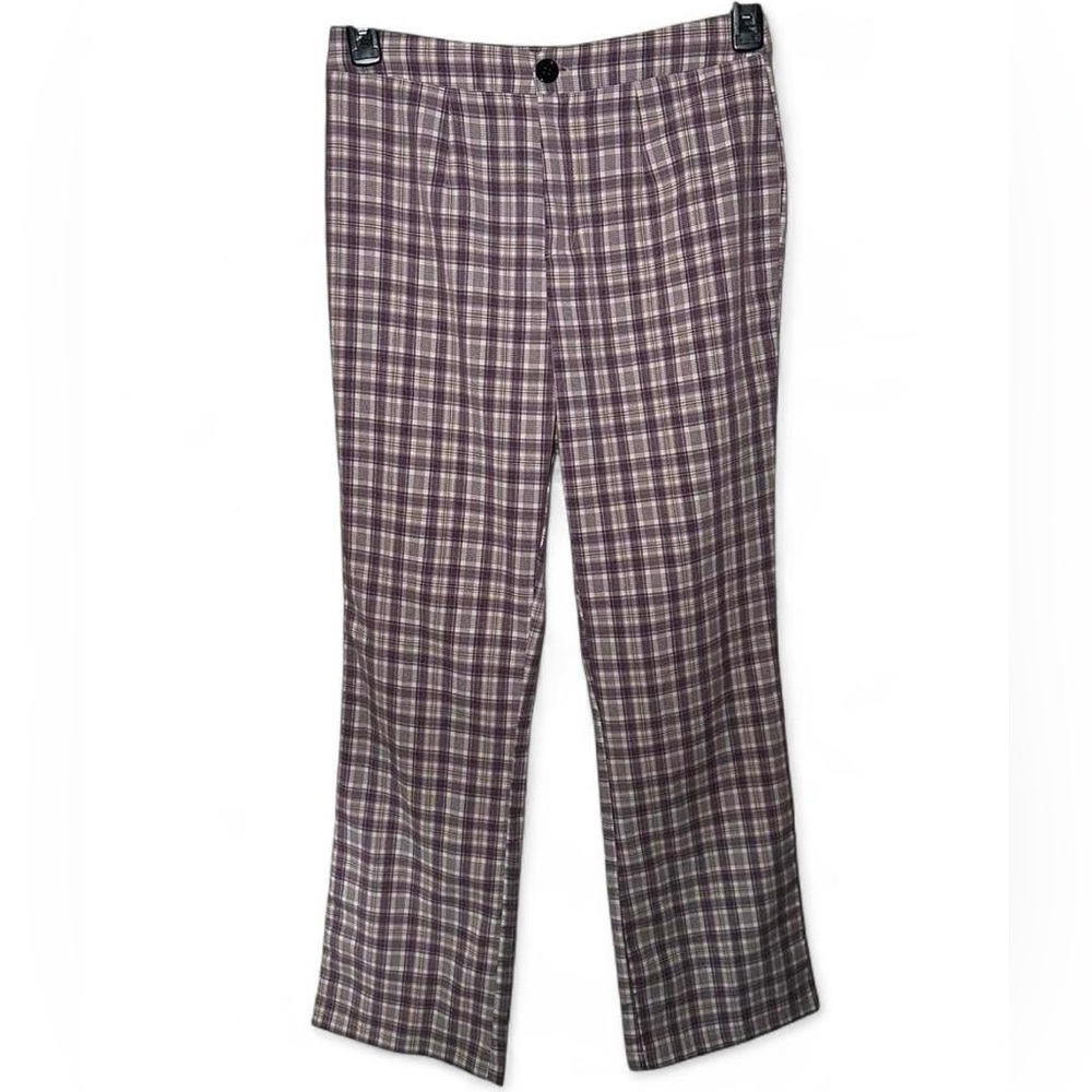 Wide-Leg Plaid Pants in Purple and White - Picture 2 of 4